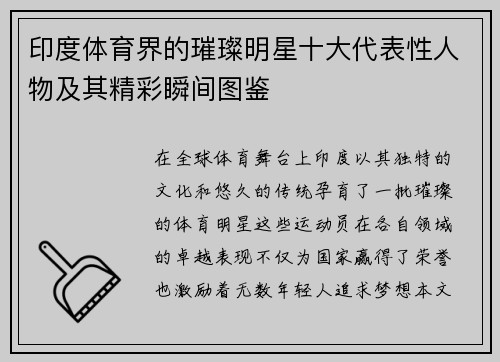印度体育界的璀璨明星十大代表性人物及其精彩瞬间图鉴
