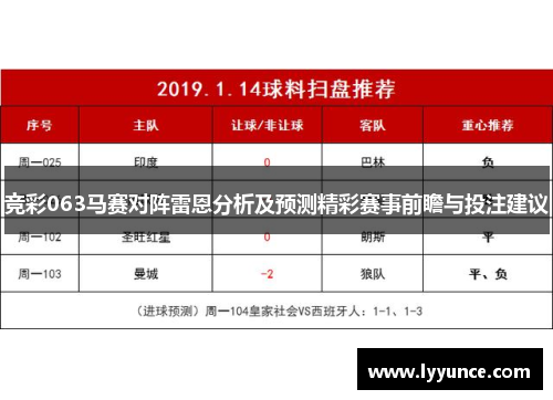 竞彩063马赛对阵雷恩分析及预测精彩赛事前瞻与投注建议